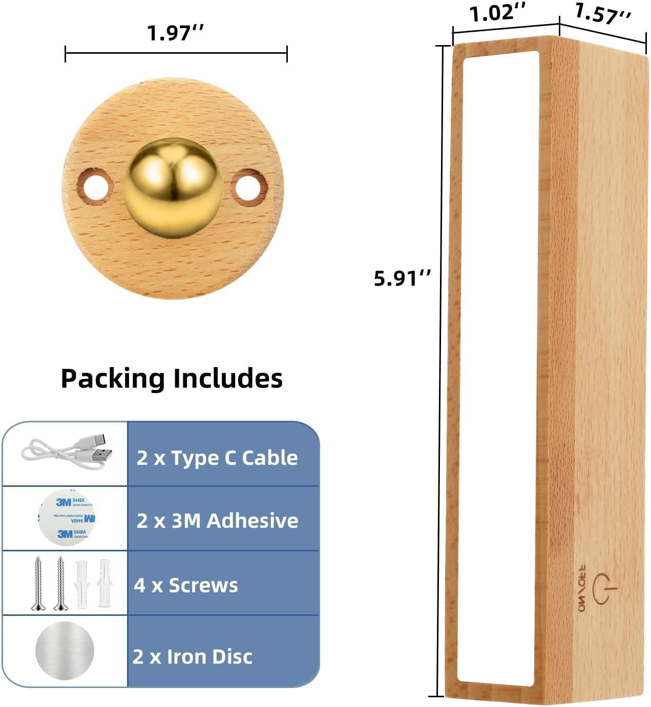 Indoor wall lamp - Wooden LED wall lamp with wireless charging - Bedroom wall lamp - 360° rotating touchscreen dimmable light - Drill-free installation - Suitable for bedroom/living room - Image 3