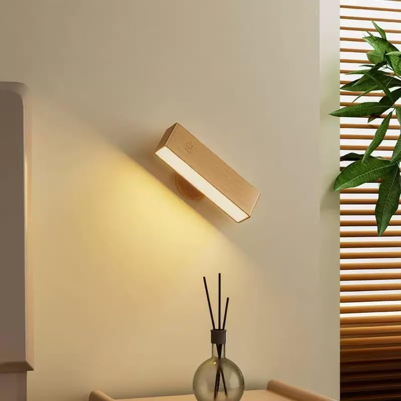 Indoor wall lamp - Wooden LED wall lamp with wireless charging - Bedroom wall lamp - 360° rotating touchscreen dimmable light - Drill-free installation - Suitable for bedroom/living room - Image 7