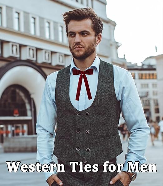 Western String Ties for Men Velvet Western Colonel Bolo Bow Tie Solid Color Clip On Bowtie for Wedding Cosplay - Image 2