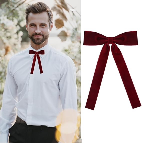 Western String Ties for Men Velvet Western Colonel Bolo Bow Tie Solid Color Clip On Bowtie for Wedding Cosplay - Image 6