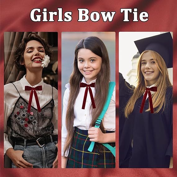 Western String Ties for Men Velvet Western Colonel Bolo Bow Tie Solid Color Clip On Bowtie for Wedding Cosplay - Image 7