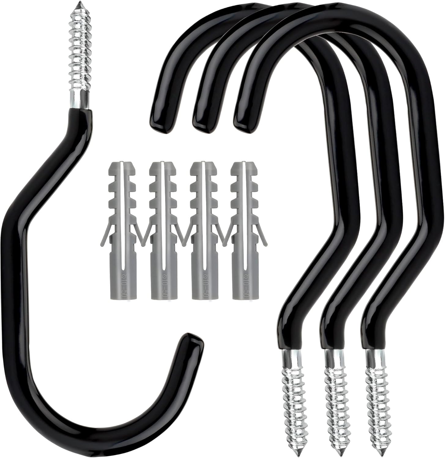 Heavy Duty Bike Hooks - 4-pack - Garage - Ceiling - Wall - Screw Mount - Bike Rack - Bicycle Storage and Hanging - Wall Mount - Black - Image 1