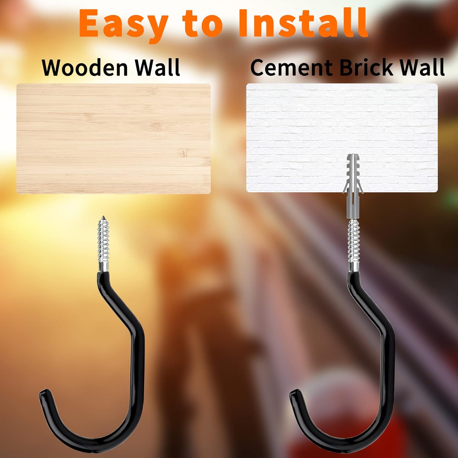 Heavy Duty Bike Hooks - 4-pack - Garage - Ceiling - Wall - Screw Mount - Bike Rack - Bicycle Storage and Hanging - Wall Mount - Black - Image 3