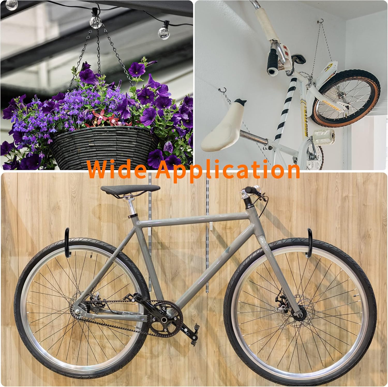 Heavy Duty Bike Hooks - 4-pack - Garage - Ceiling - Wall - Screw Mount - Bike Rack - Bicycle Storage and Hanging - Wall Mount - Black - Image 5
