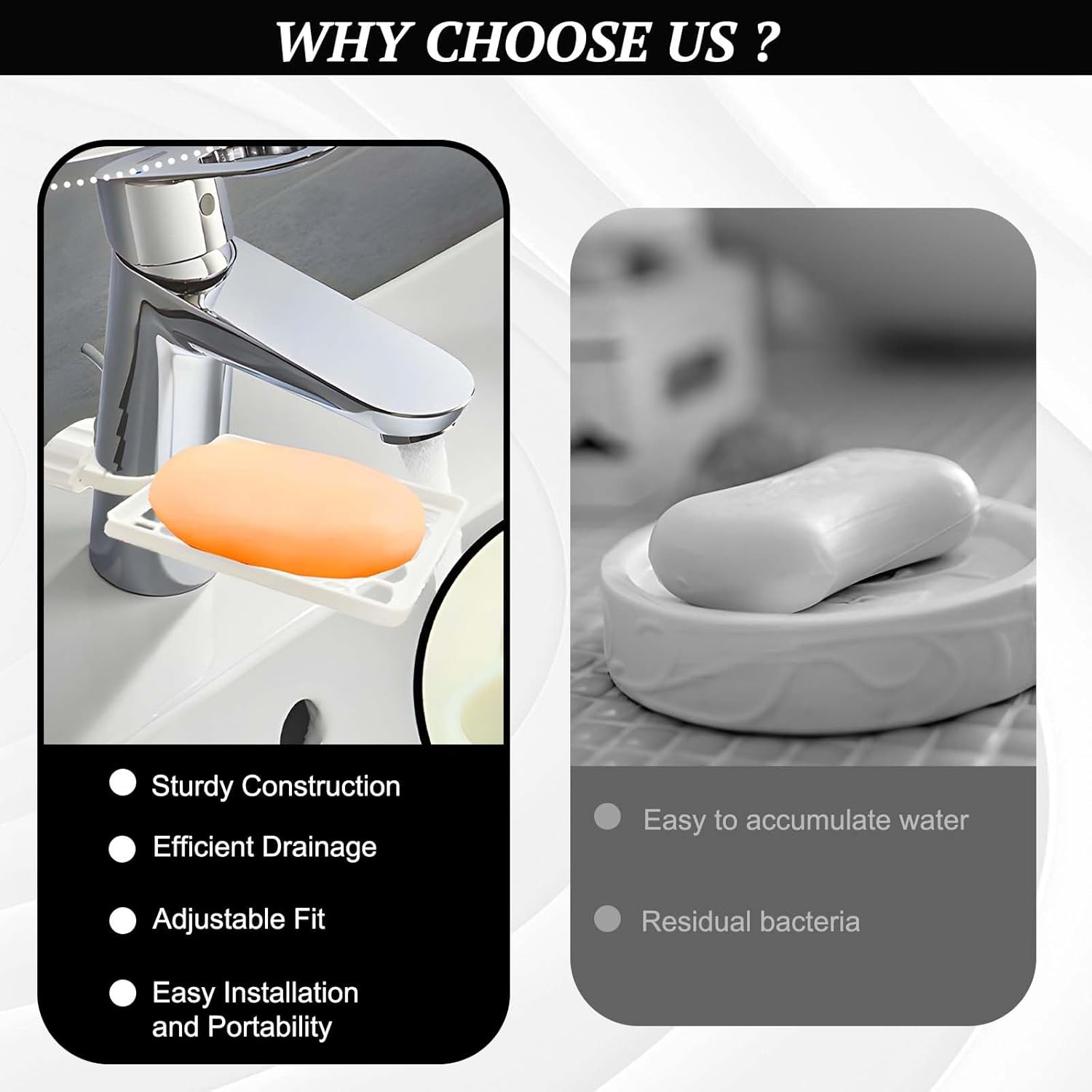 Set of two hangers, sponsor and sink organizer - drainage rack with clips - suitable for kitchens and bathrooms - reusable and removable - for holding soap and sponges - easy to install and adjust - Image 3