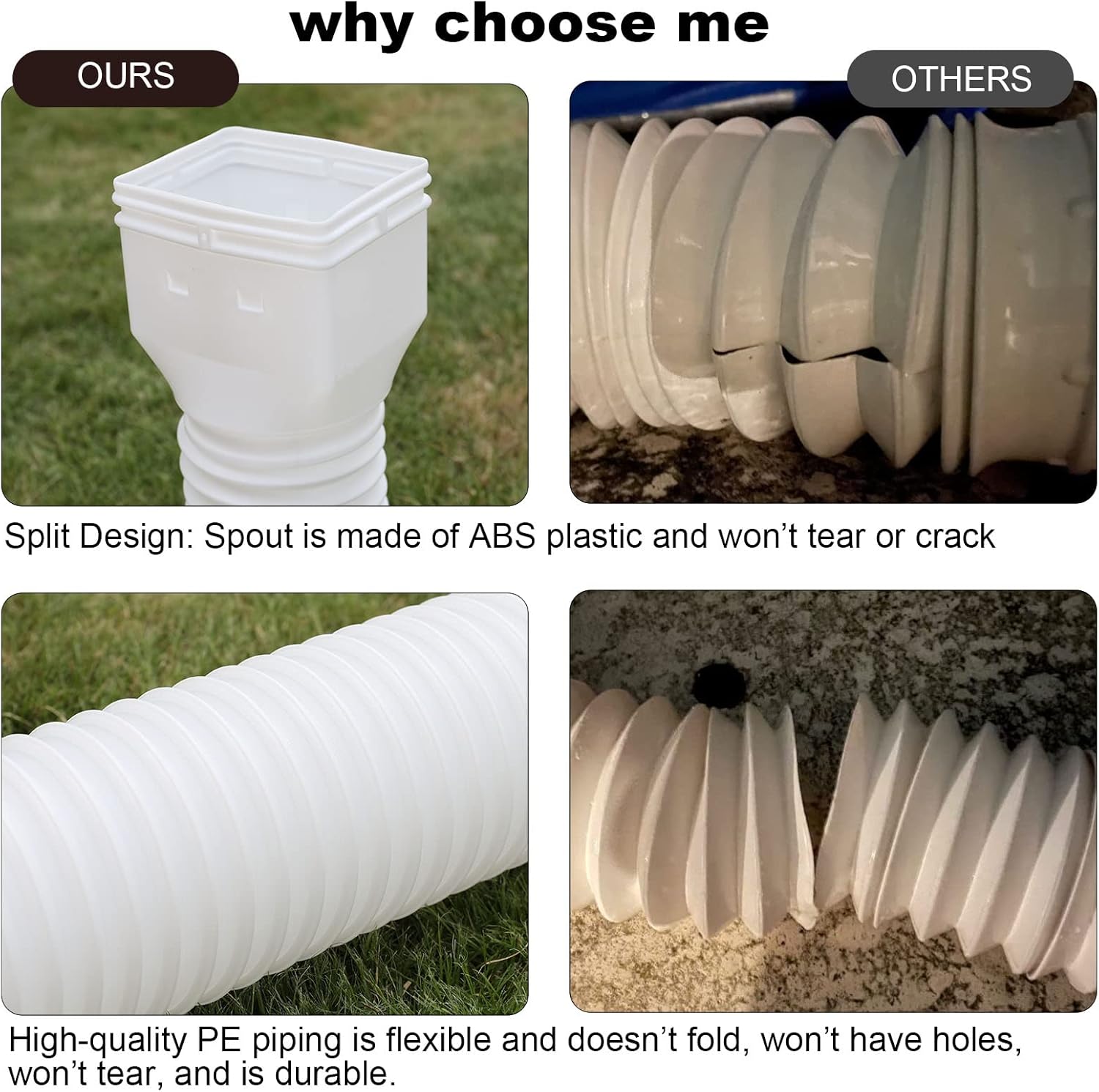 White single gutter extension - Flexible design - Gutter extension - Gutter connector - Rainwater drainage - Extendable from 21 inches to 68 inches - Image 2