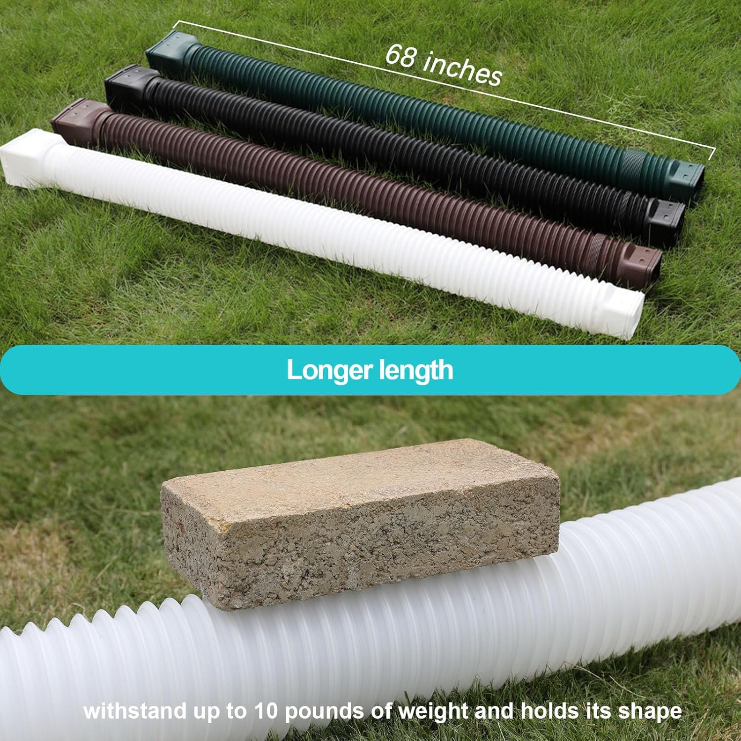 White single gutter extension - Flexible design - Gutter extension - Gutter connector - Rainwater drainage - Extendable from 21 inches to 68 inches - Image 3