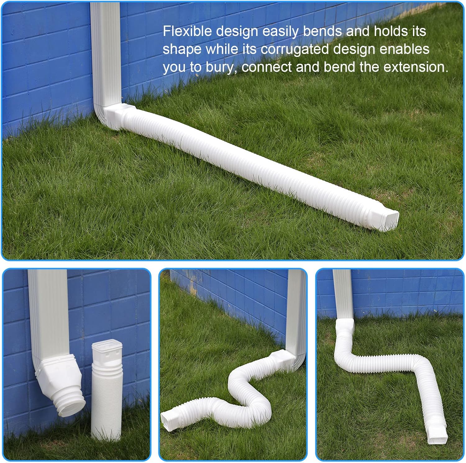 White single gutter extension - Flexible design - Gutter extension - Gutter connector - Rainwater drainage - Extendable from 21 inches to 68 inches - Image 4