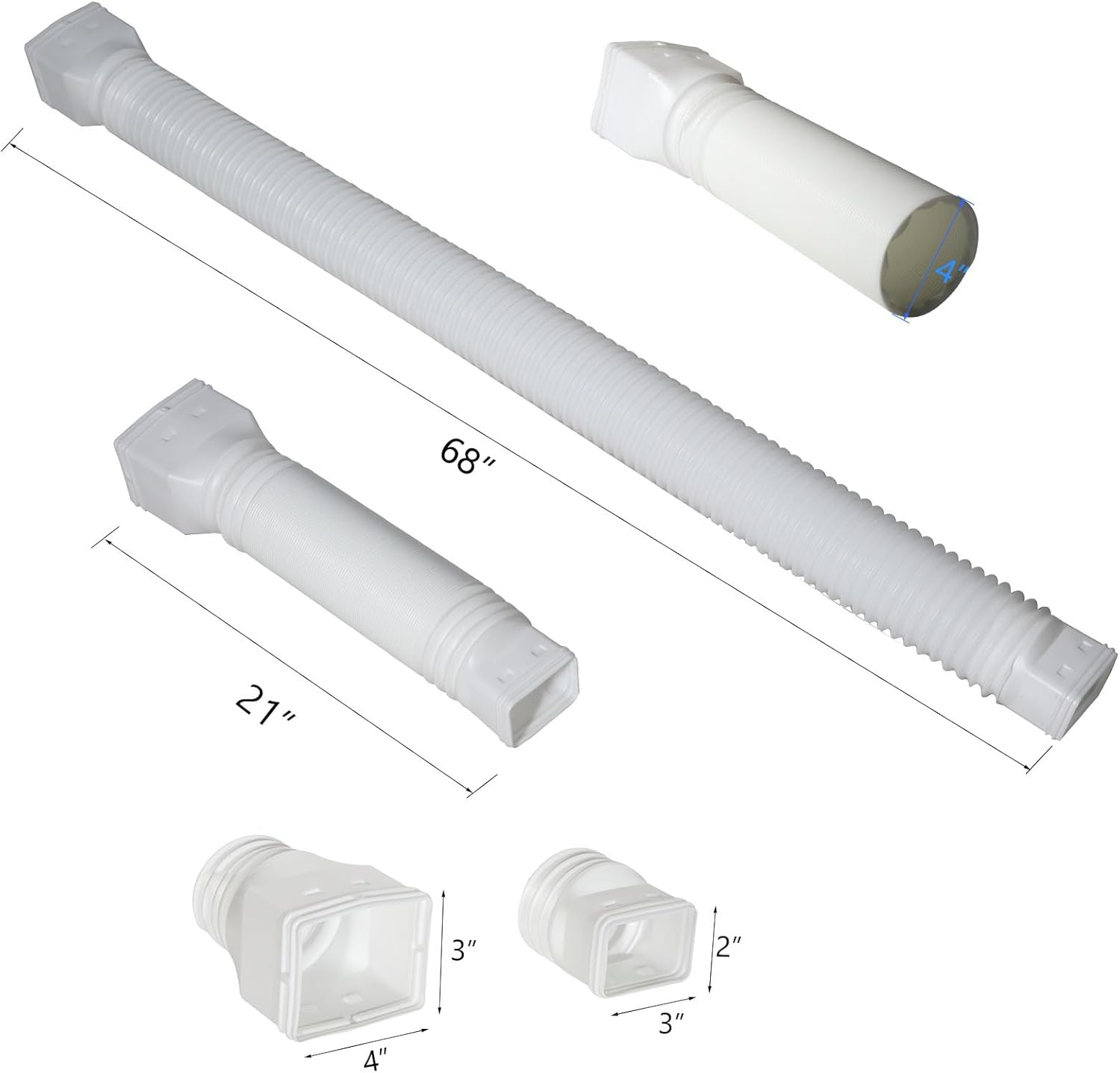 White single gutter extension - Flexible design - Gutter extension - Gutter connector - Rainwater drainage - Extendable from 21 inches to 68 inches - Image 6