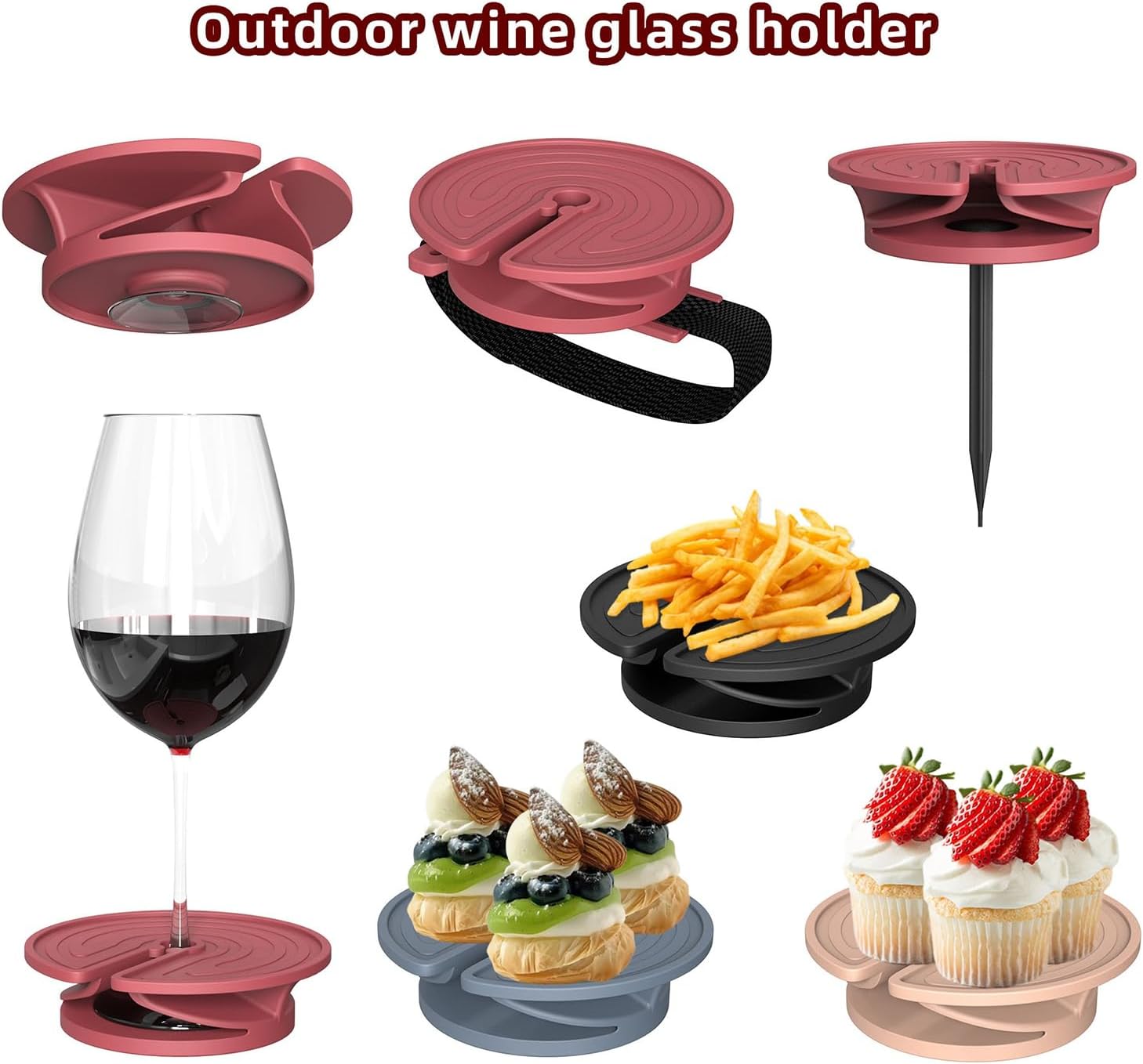 Outdoor wine glass holder - with adjustable strap - silicone material - red glass holder with steel - suitable for camping - beach picnics - Image 4