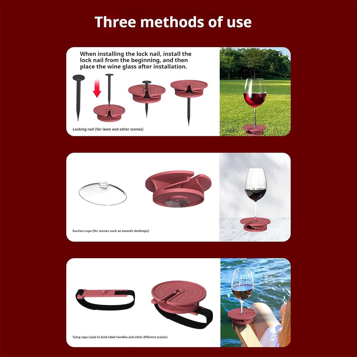 Outdoor wine glass holder - with adjustable strap - silicone material - red glass holder with steel - suitable for camping - beach picnics - Image 5