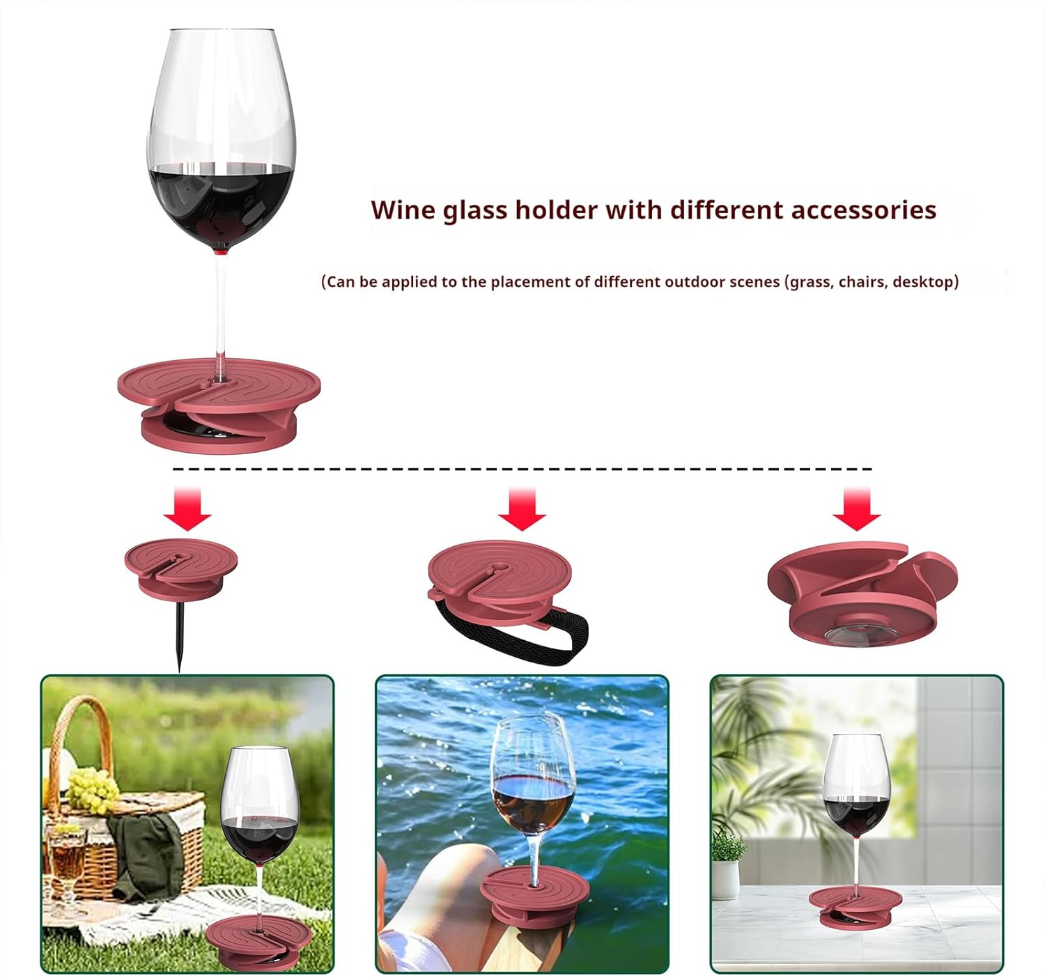 Outdoor wine glass holder - with adjustable strap - silicone material - red glass holder with steel - suitable for camping - beach picnics - Image 6