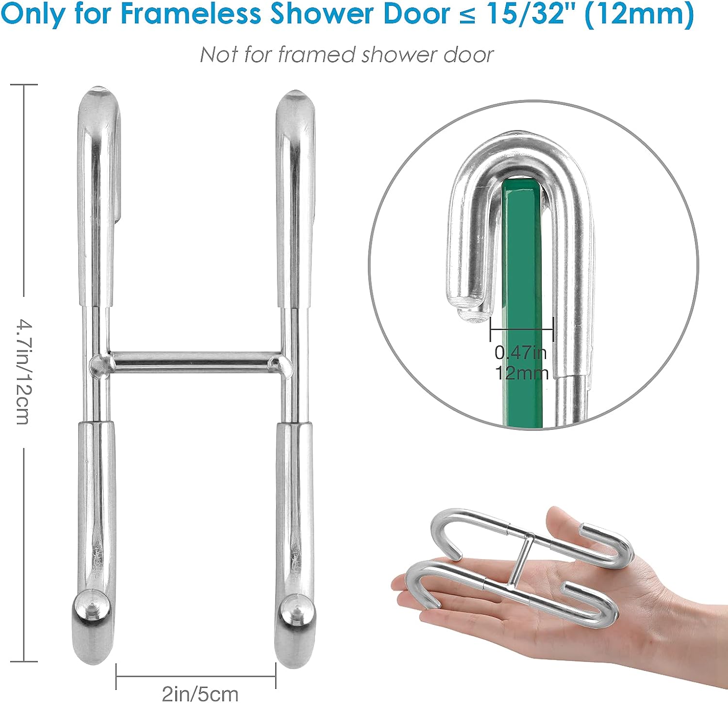 Shower Curtain Hooks (2-pack) - Towel Hooks for Frameless Glass Shower Doors - Shower Squeegee Hooks - Image 3