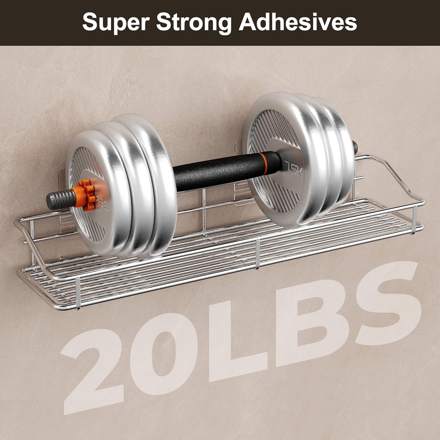 Storage rack for the bathroom, shower and kitchen - uses traceable transparent glue - no drilling required - stainless steel SUS304 - 15.75 inches - silver - Image 3