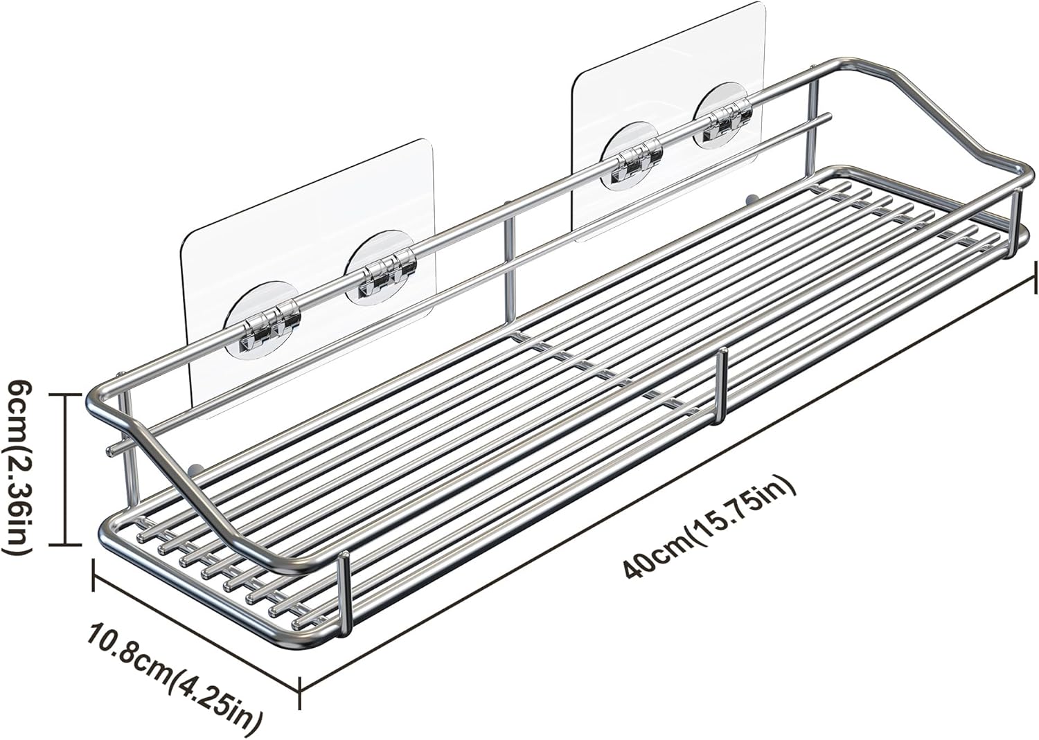 Storage rack for the bathroom, shower and kitchen - uses traceable transparent glue - no drilling required - stainless steel SUS304 - 15.75 inches - silver - Image 7
