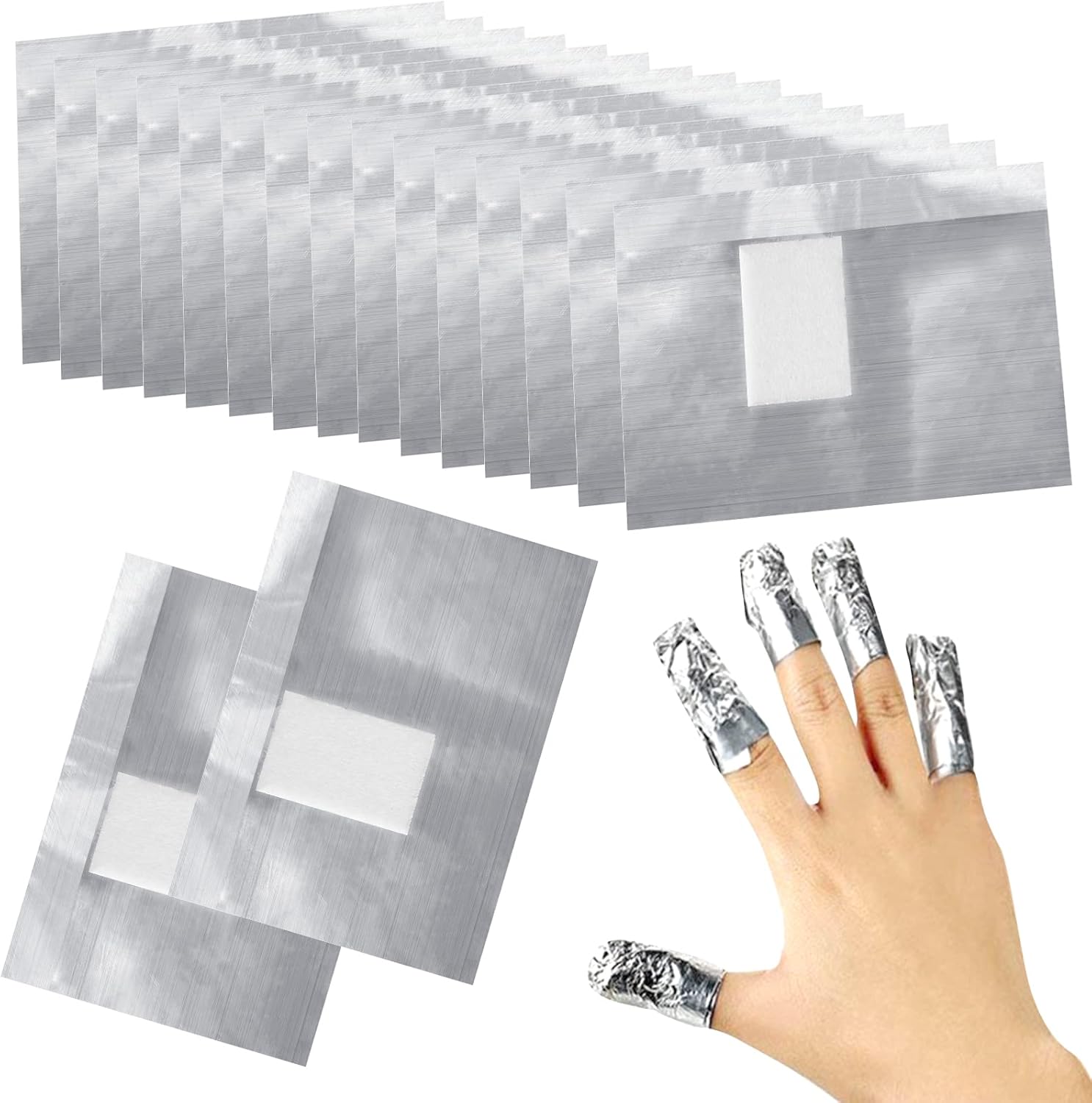 100 foil nail stickers, foil for gel nails, nail foil remover with pre-installed lint-free cotton pads for manicure and pedicure, nail art cleanser - Image 1