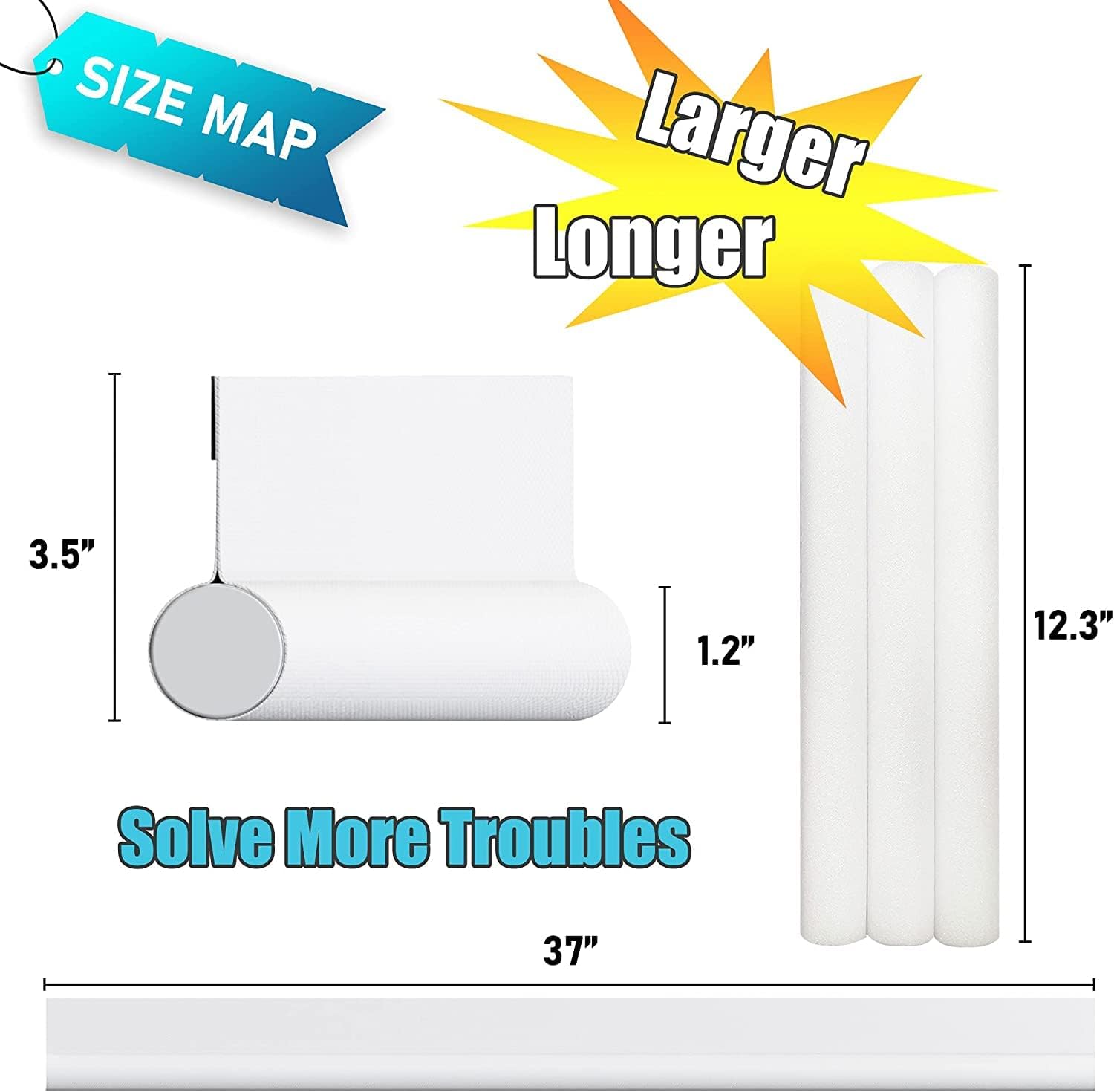 Door stopper, draft excluder, draft excluder, 37 inch, cuttable, draft excluder, insulator, sound insulation, heat insulation, insulation, insect repellent, suitable for indoor and outdoor doors, 1 pack, white - Image 2