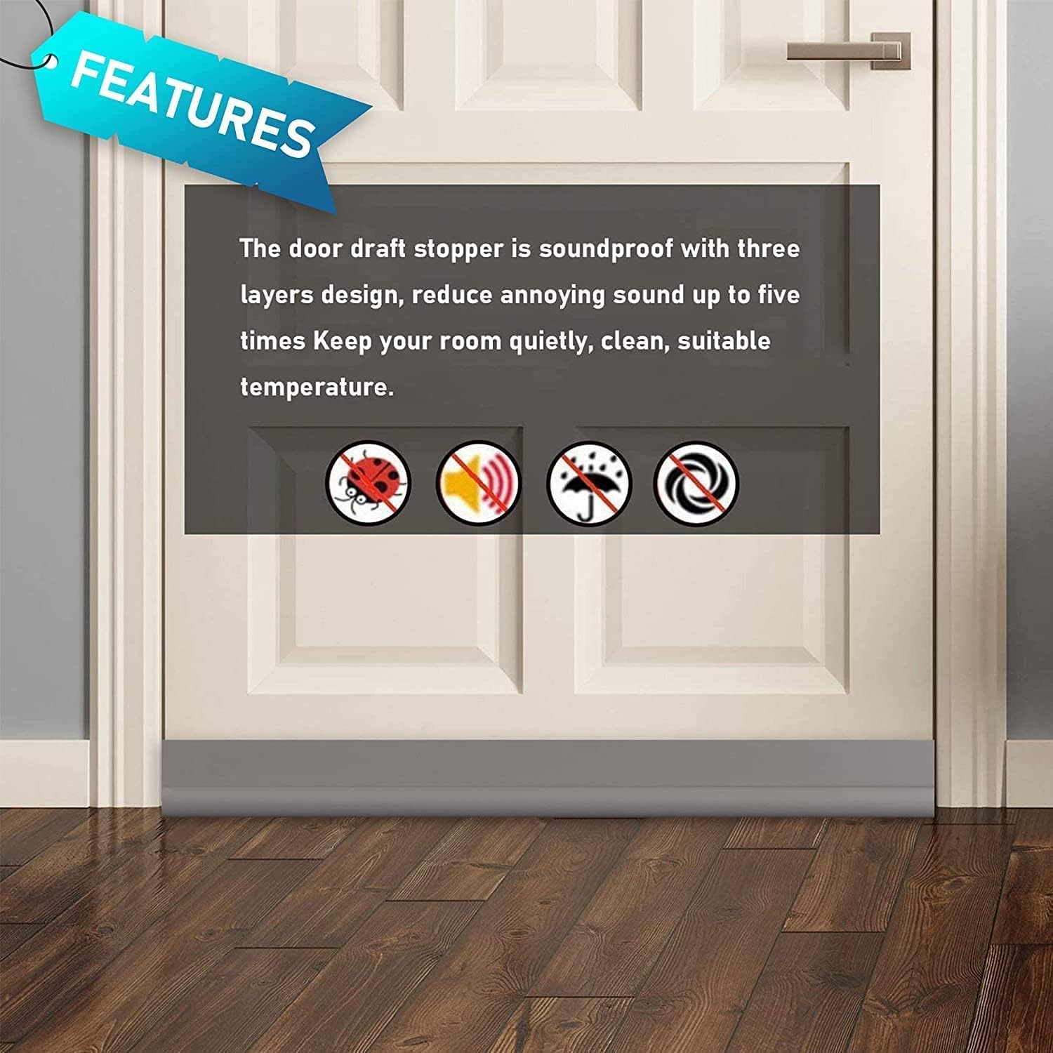 Door stopper, draft excluder, draft excluder, 37 inch, cuttable, draft excluder, insulator, sound insulation, heat insulation, insulation, insect repellent, suitable for indoor and outdoor doors, 1 pack, white - Image 4