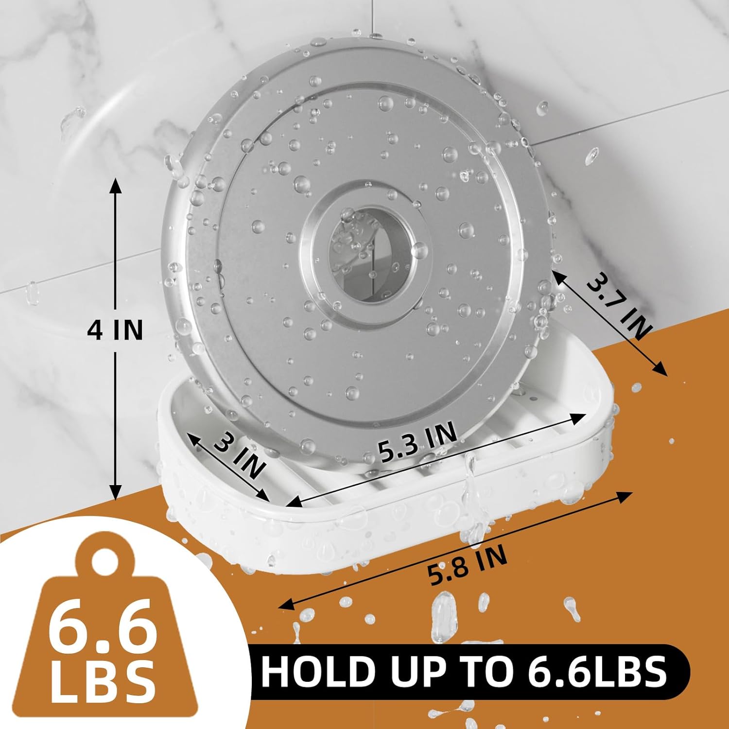 Shower soap dish, load capacity up to 3 kg, bathroom, soap dish with suction cup, wall-mounted, waterproof, no drilling required, removable shower storage container with suction cup, sponge holder, white plastic - Image 3