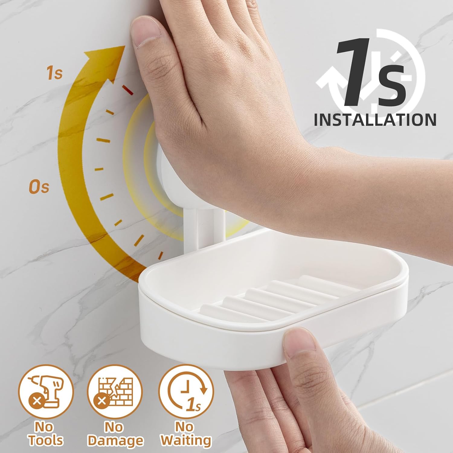 Shower soap dish, load capacity up to 3 kg, bathroom, soap dish with suction cup, wall-mounted, waterproof, no drilling required, removable shower storage container with suction cup, sponge holder, white plastic - Image 4