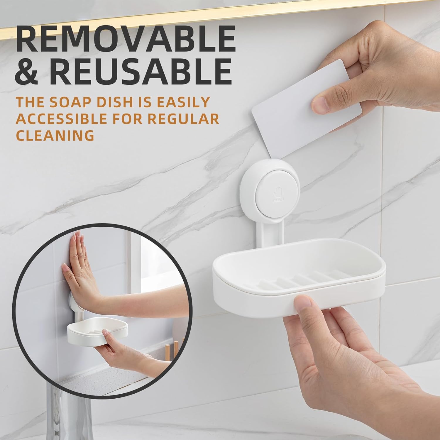 Shower soap dish, load capacity up to 3 kg, bathroom, soap dish with suction cup, wall-mounted, waterproof, no drilling required, removable shower storage container with suction cup, sponge holder, white plastic - Image 7