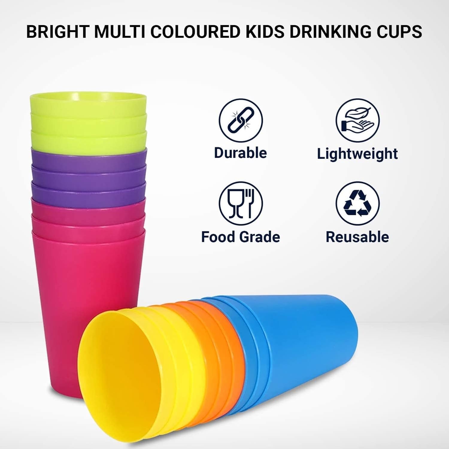 Set of 24 reusable plastic cups, 250 ml, durable plastic drink cups for kids, for use in the kitchen, outdoors, parties, picnics, barbecues, travel (6 bright colours) - Image 2