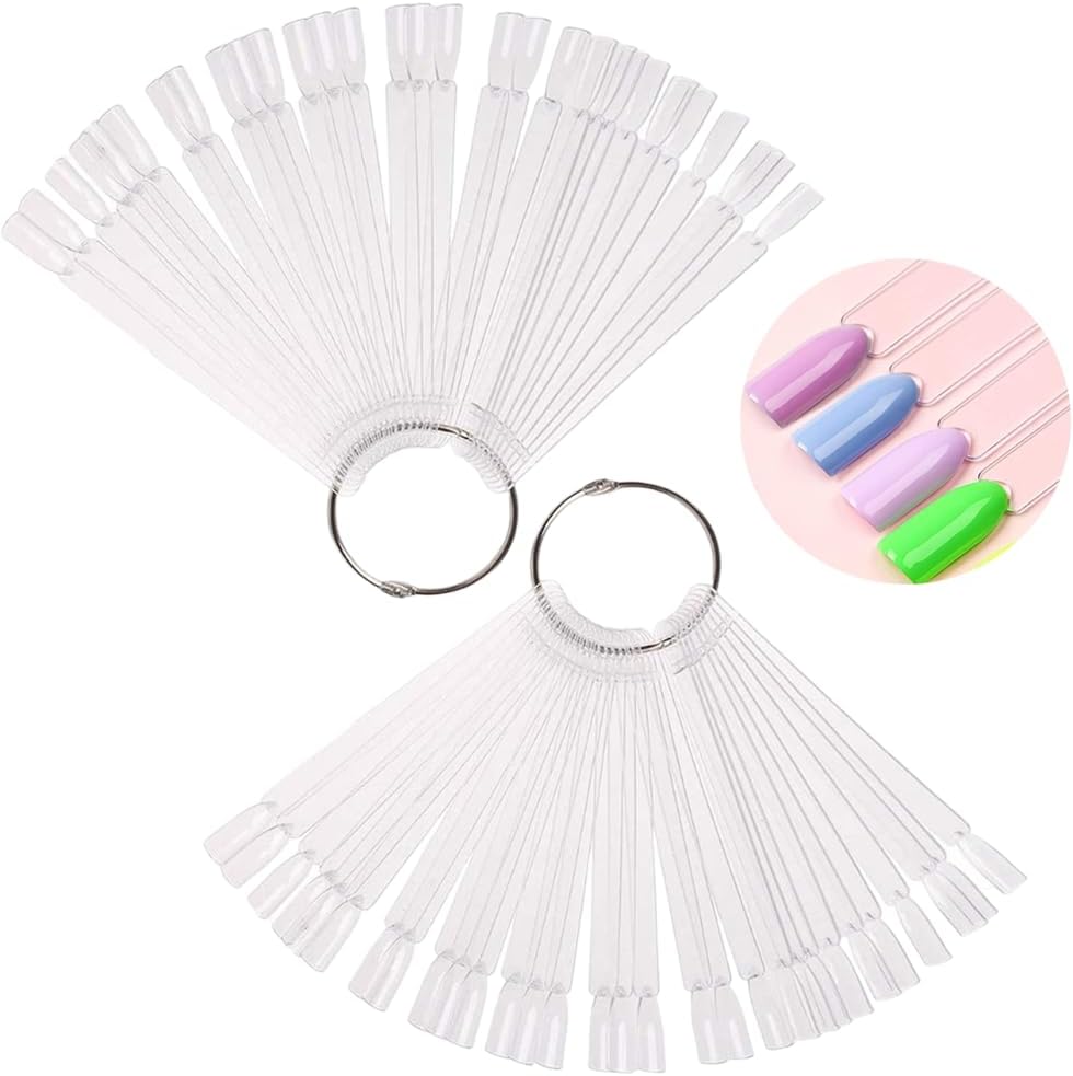 100 transparent nail sticks in wave shape, nail polish sticks, nail display sticks, transparent plastic pointed color sticks with metal ring for salons and beginners - Image 1