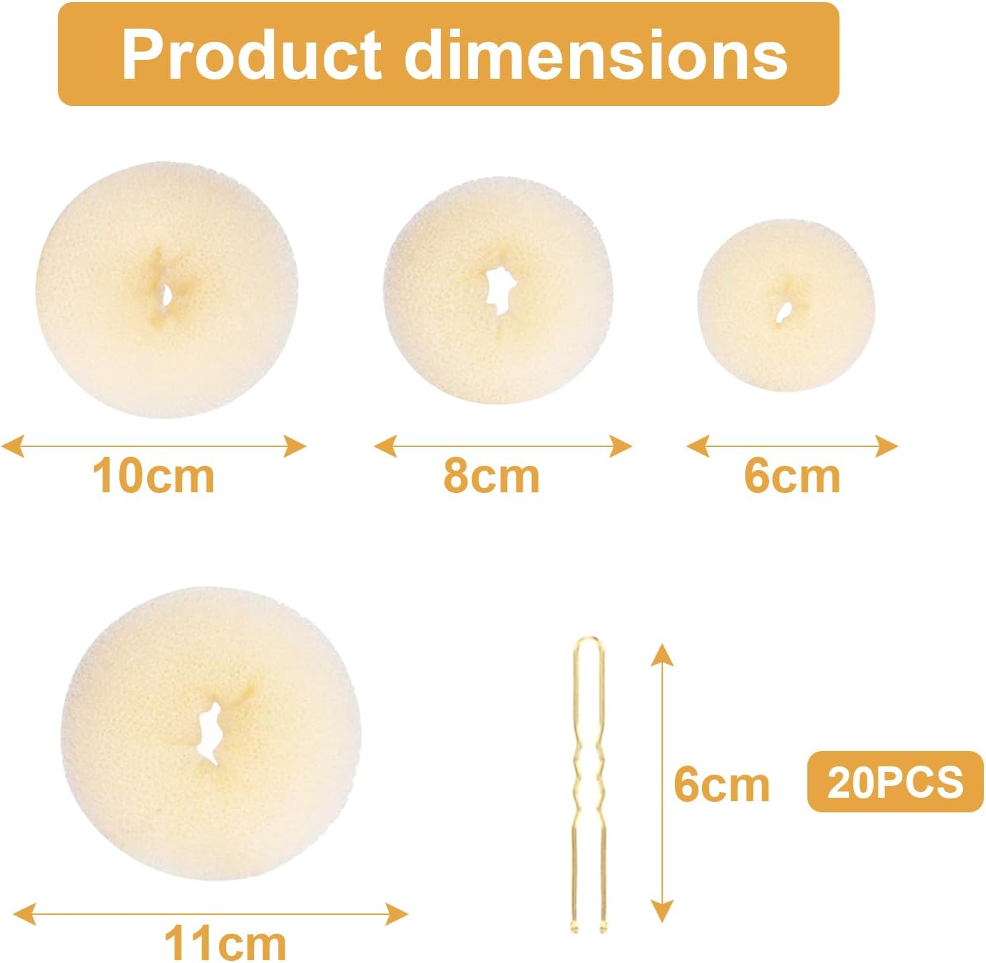 4-piece ring donut bun styler set with 20 gold hair clips, beige donut bun maker, hair rings, styling kit for dancers, ballerinas, girls, etc. and daily hair styling DIY (beige) - Image 2
