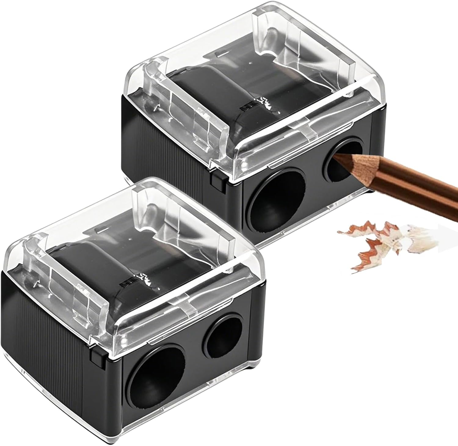 2-piece eyeliner pencil sharpener, makeup pencil sharpener with 2 holes, compact eyebrow pencil sharpener for different sizes of eyebrow pencils, eyeliner pencils, lip liners, etc., easy to clean (black) - Image 1