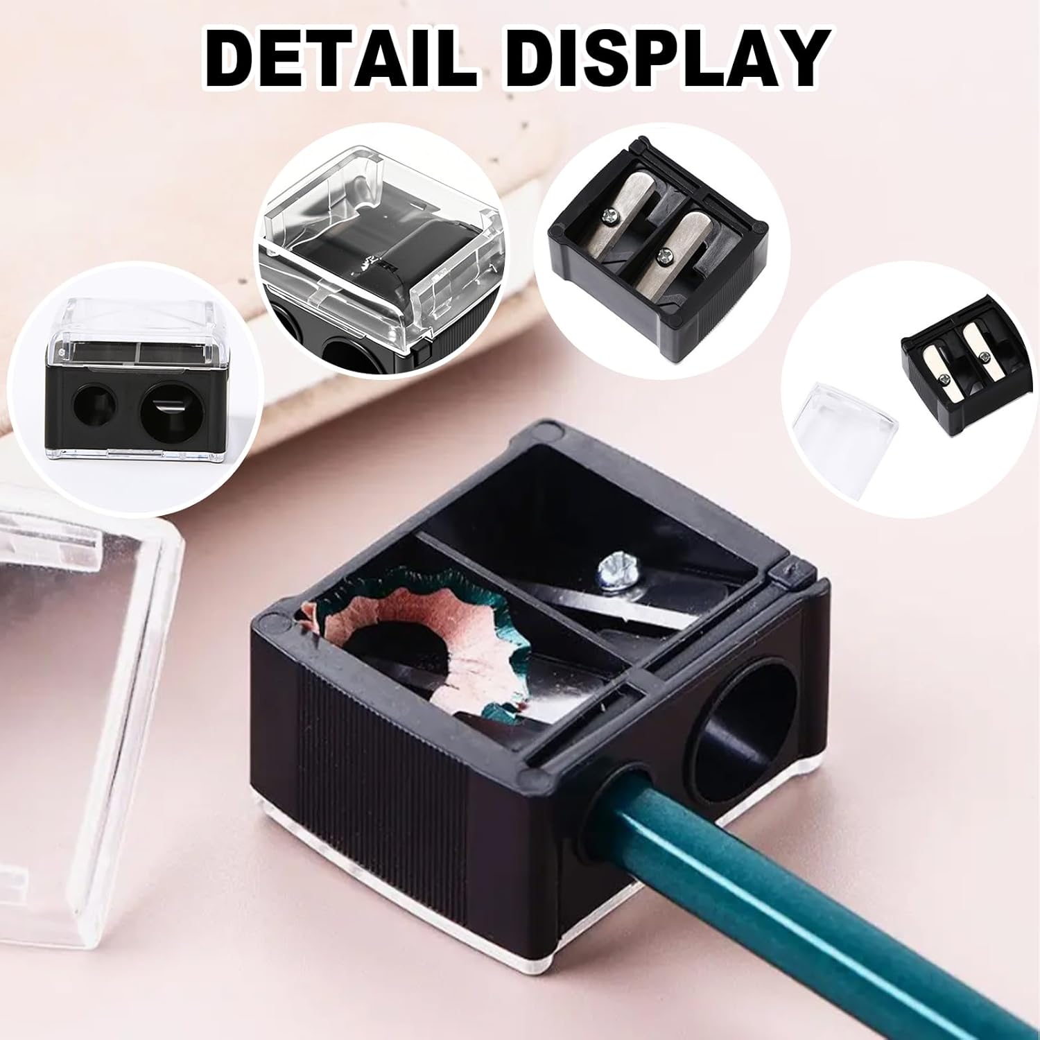 2-piece eyeliner pencil sharpener, makeup pencil sharpener with 2 holes, compact eyebrow pencil sharpener for different sizes of eyebrow pencils, eyeliner pencils, lip liners, etc., easy to clean (black) - Image 3