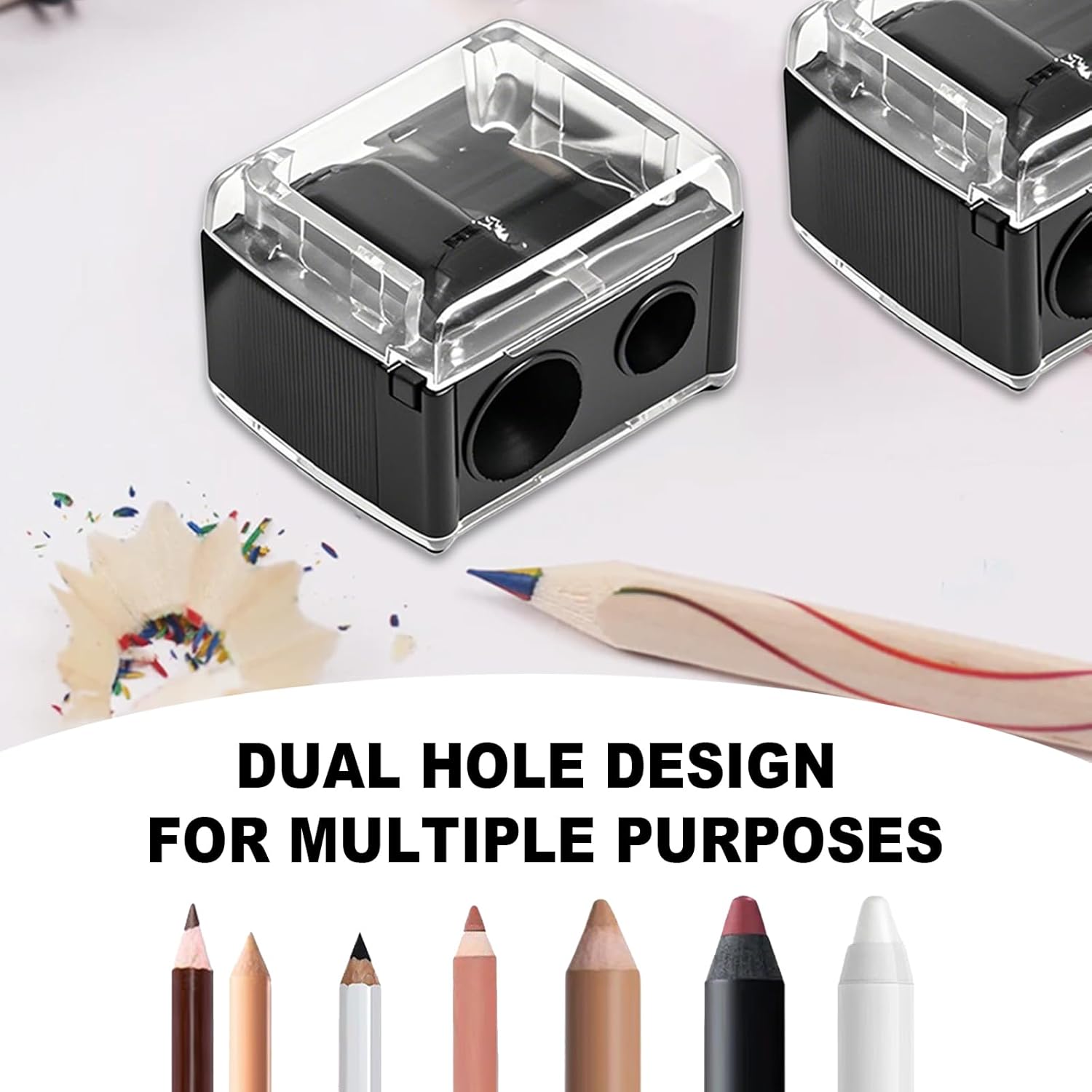 2-piece eyeliner pencil sharpener, makeup pencil sharpener with 2 holes, compact eyebrow pencil sharpener for different sizes of eyebrow pencils, eyeliner pencils, lip liners, etc., easy to clean (black) - Image 6
