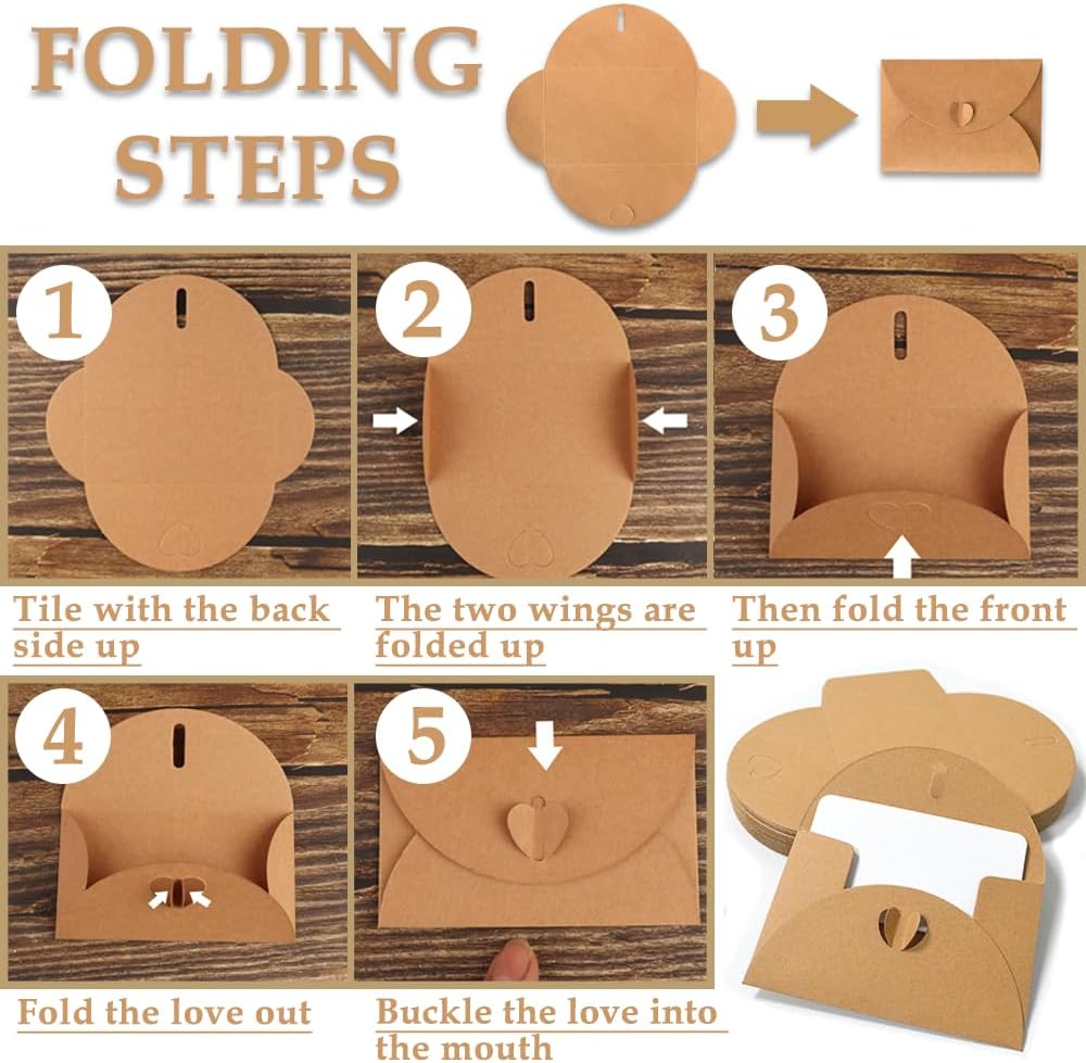 15 kraft envelopes with 15 blank cards - small heart-shaped closure, 10.5 x 7.5 cm, mini envelopes for thank you notes, invitations, birthday cards - Image 4