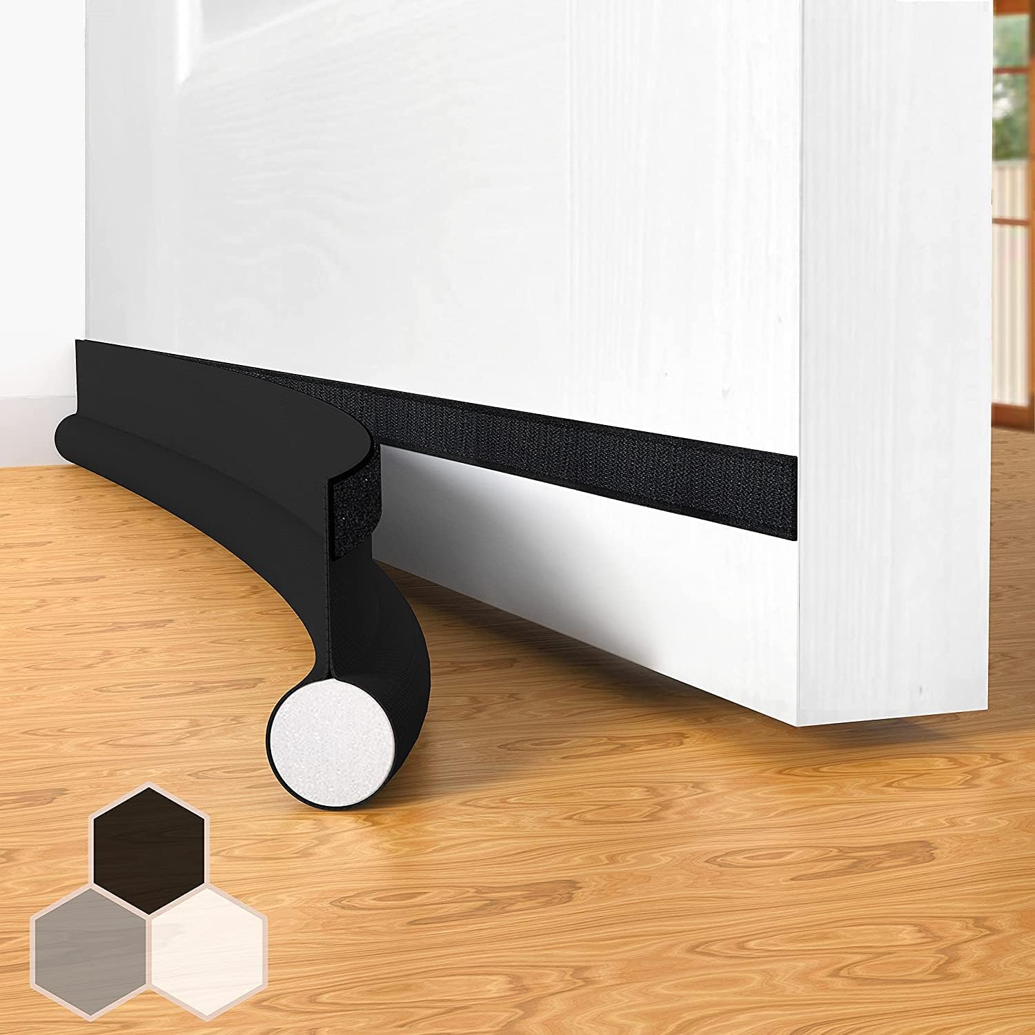 Door stopper, draft excluder, draft excluder, 37 inch, cuttable, draft excluder, insulator, sound insulation, heat insulation, insulation, insect repellent, suitable for indoor and outdoor doors, 1 pack, black - Image 1