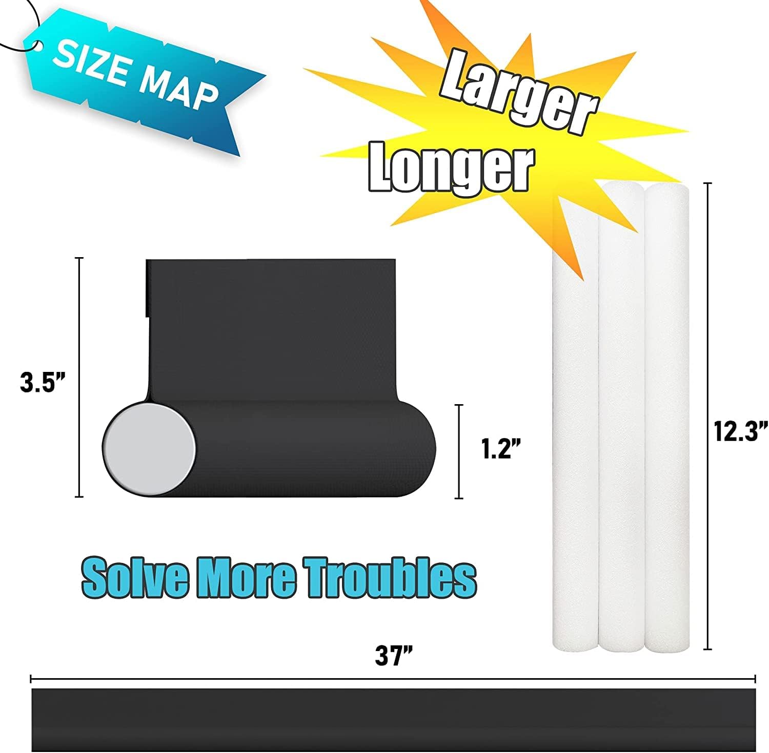 Door stopper, draft excluder, draft excluder, 37 inch, cuttable, draft excluder, insulator, sound insulation, heat insulation, insulation, insect repellent, suitable for indoor and outdoor doors, 1 pack, black - Image 2