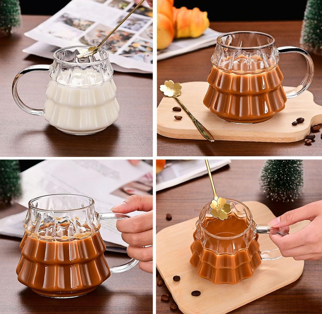 Tree-shaped transparent glass coffee cup - Tree-patterned glass tea cup - Household juice cup - Milk cup with handle - Image 4