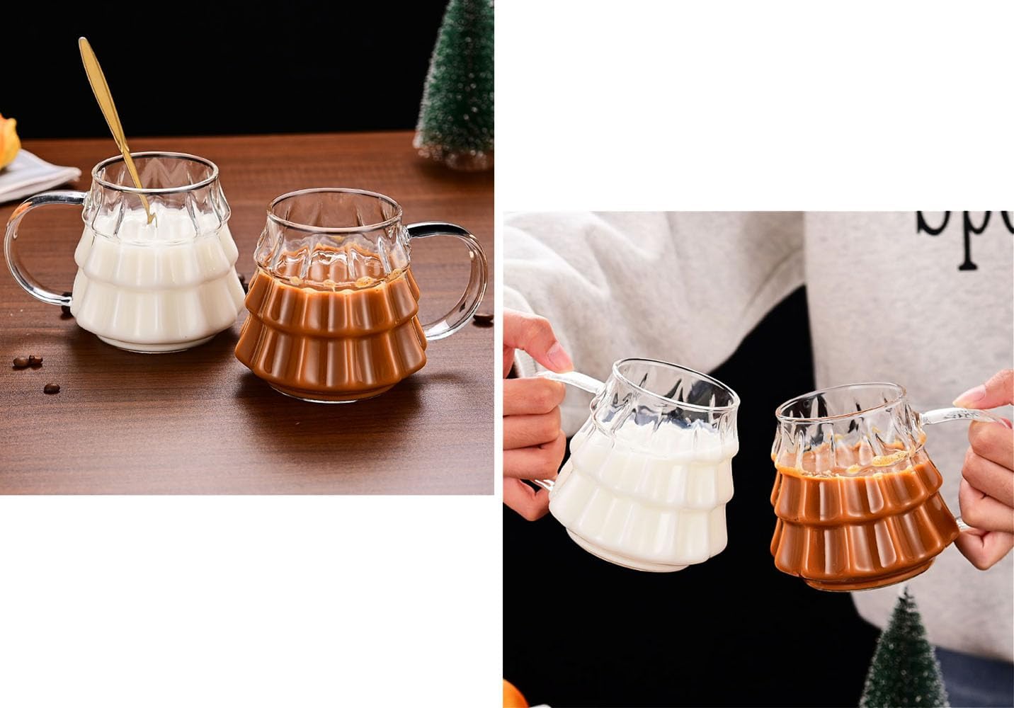 Tree-shaped transparent glass coffee cup - Tree-patterned glass tea cup - Household juice cup - Milk cup with handle - Image 5