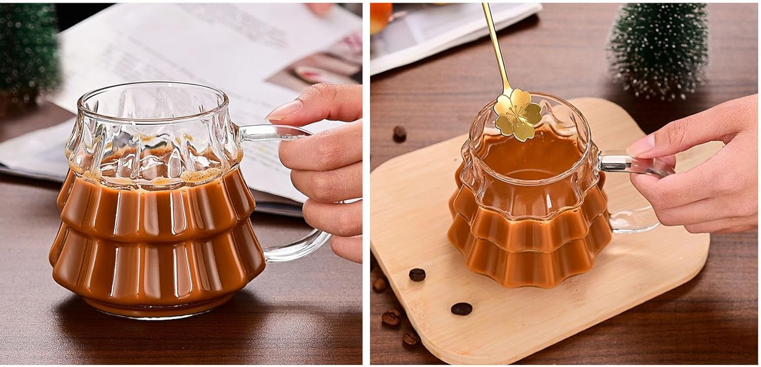 Tree-shaped transparent glass coffee cup - Tree-patterned glass tea cup - Household juice cup - Milk cup with handle - Image 8