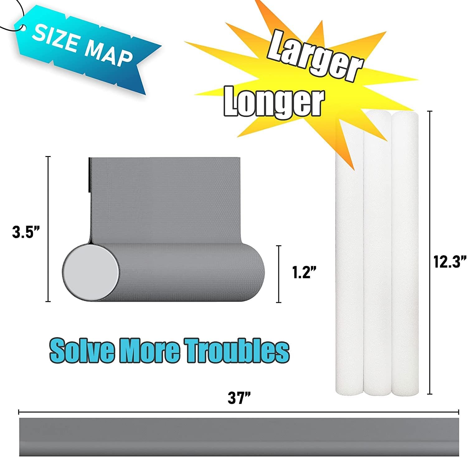 Door stopper, draft excluder, draft strip, 37 inch, cuttable, draft seal, insulator, sound insulation, heat insulation, insulation, insect repellent, suitable for indoor and outdoor doors, 1 pack, grey - Image 2