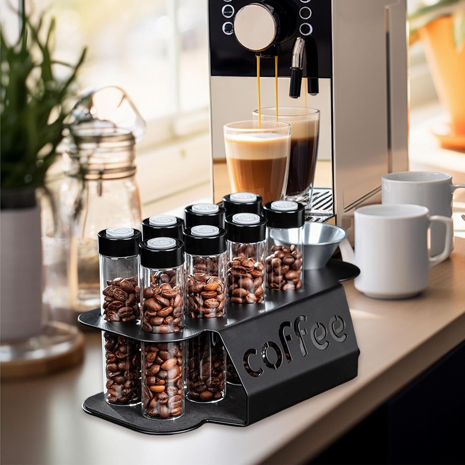 Coffee Bean Storage Containers - 8-pack Glass Jars for Storing Coffee Beans - Transparent Storage Containers, Reagent Racks, One-Way Valve - Portable Storage Jars - Image 2