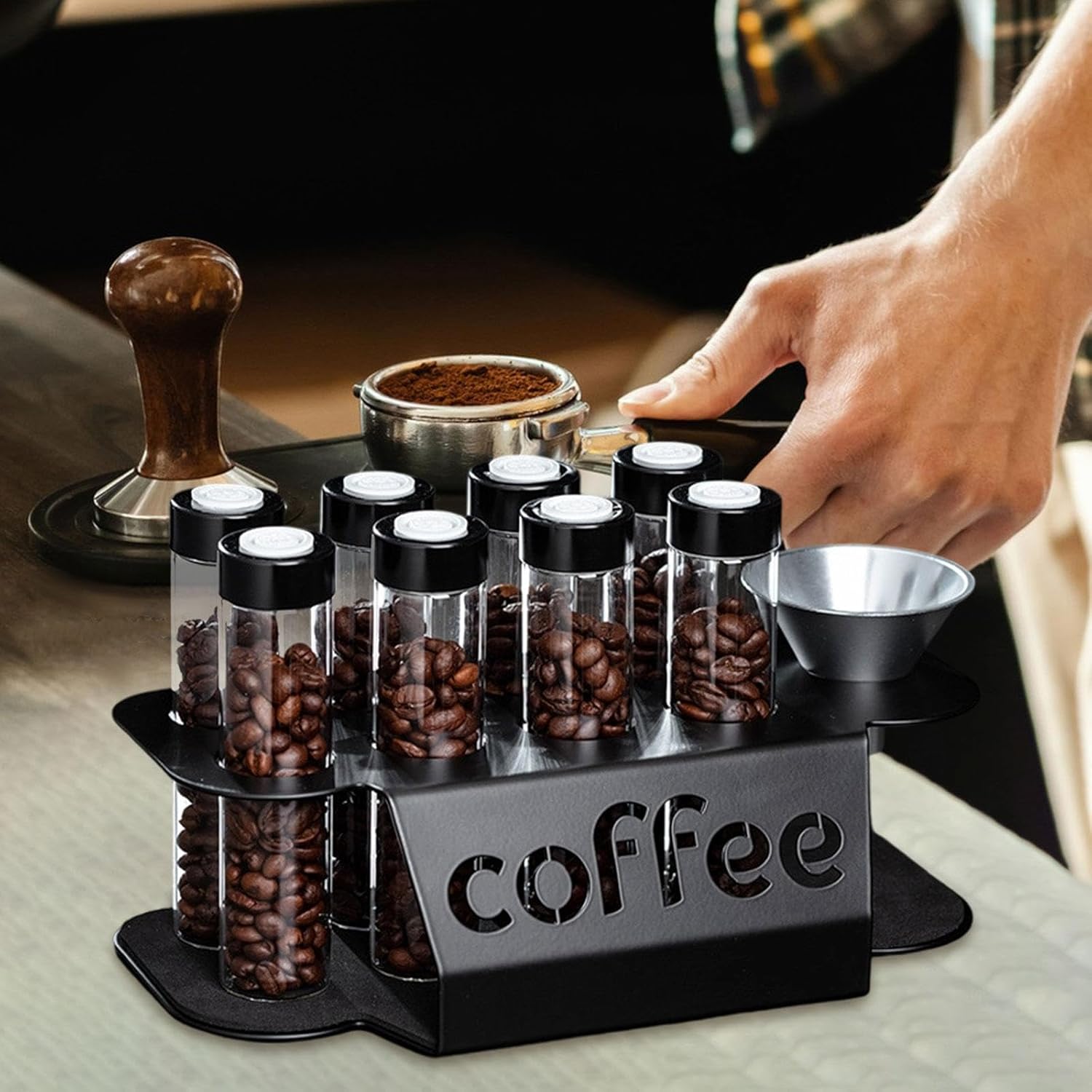 Coffee Bean Storage Containers - 8-pack Glass Jars for Storing Coffee Beans - Transparent Storage Containers, Reagent Racks, One-Way Valve - Portable Storage Jars - Image 3
