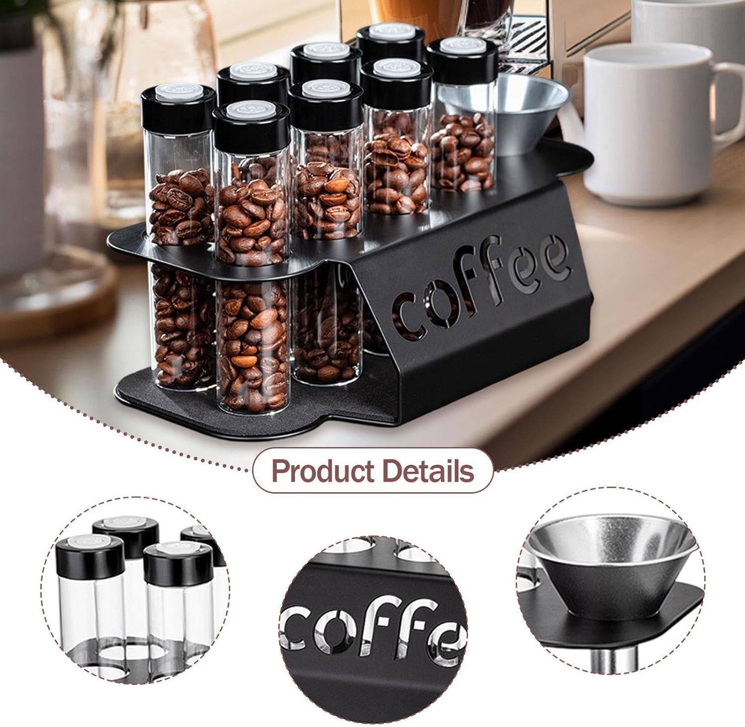 Coffee Bean Storage Containers - 8-pack Glass Jars for Storing Coffee Beans - Transparent Storage Containers, Reagent Racks, One-Way Valve - Portable Storage Jars - Image 5