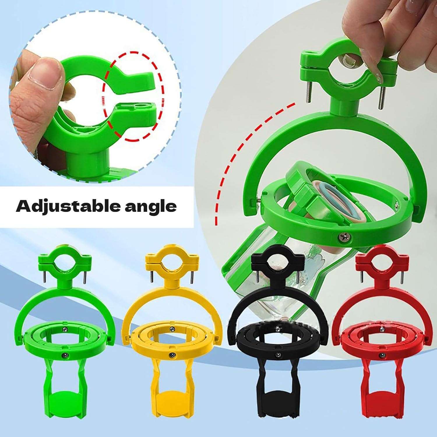 3D Gyro Scoop Cup Holder for Motorcycles - Overloop-resistant Self-balancing Cup Holder, 360° Rotatable Clip-on Cup Holder - Suitable for Tractors, Trucks and Boats (Red - 2-pack) - Image 2