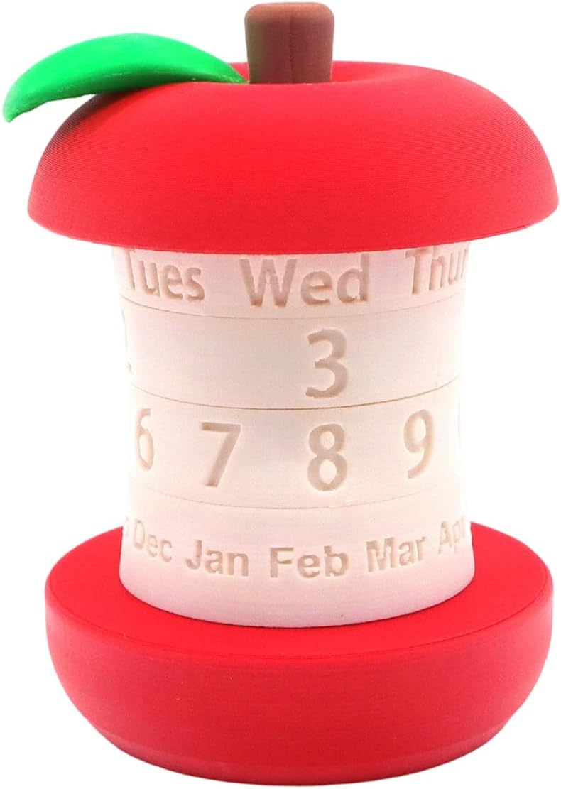 Calendar in the shape of an apple - Fun 3D-printed desk calendar - Rotatable display of date/month/day of the week - Perfect as decoration for home offices and as a gift for students - Image 1