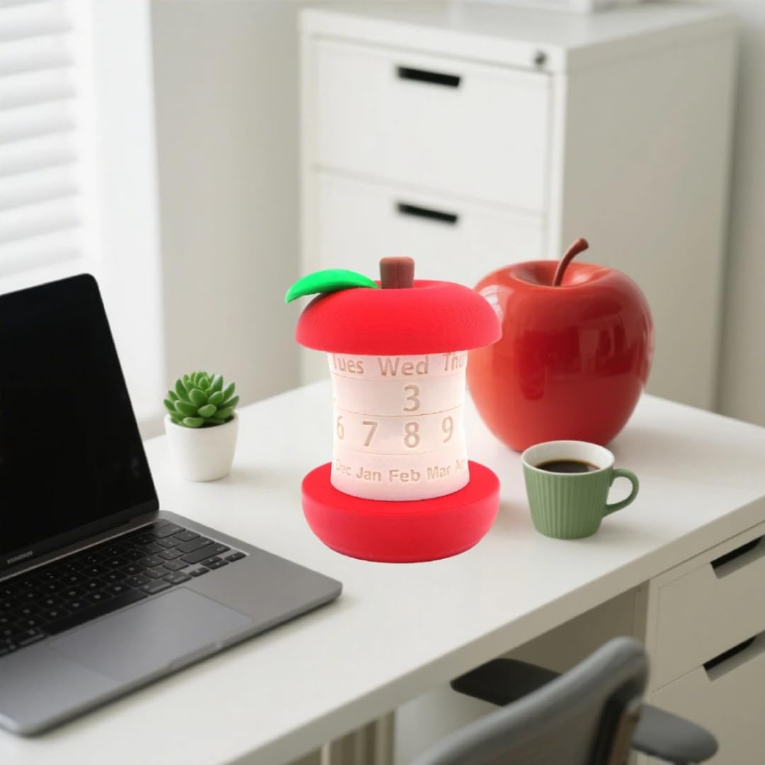 Calendar in the shape of an apple - Fun 3D-printed desk calendar - Rotatable display of date/month/day of the week - Perfect as decoration for home offices and as a gift for students - Image 5
