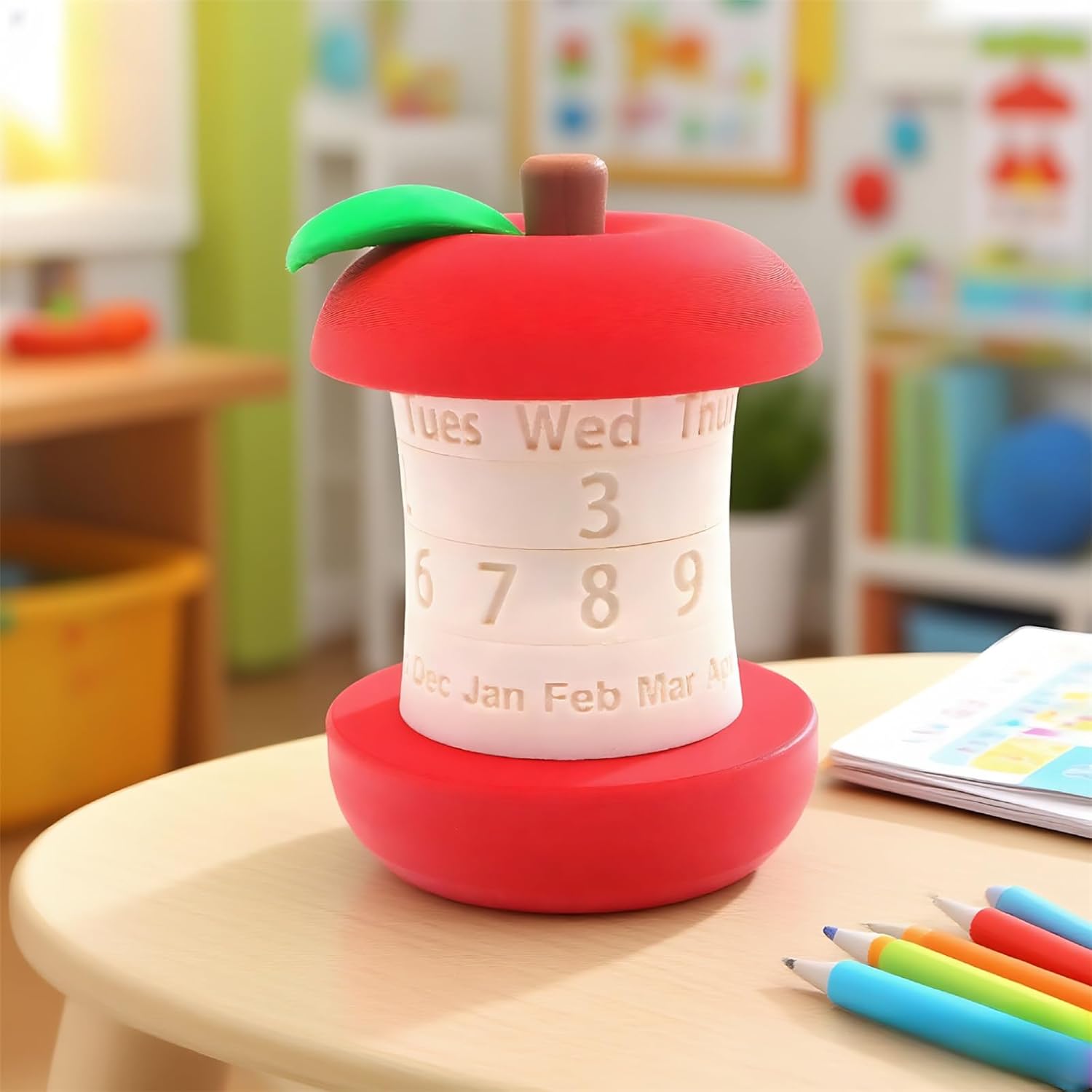 Calendar in the shape of an apple - Fun 3D-printed desk calendar - Rotatable display of date/month/day of the week - Perfect as decoration for home offices and as a gift for students - Image 7