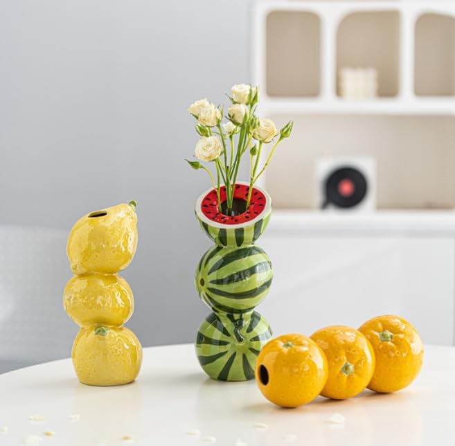 Citroenkeramiek vase - Unique fruit-shaped vase - 3D lemon design - Creative fruit and flower arrangement - Suitable for home and kitchen decor - Yellow - Image 5