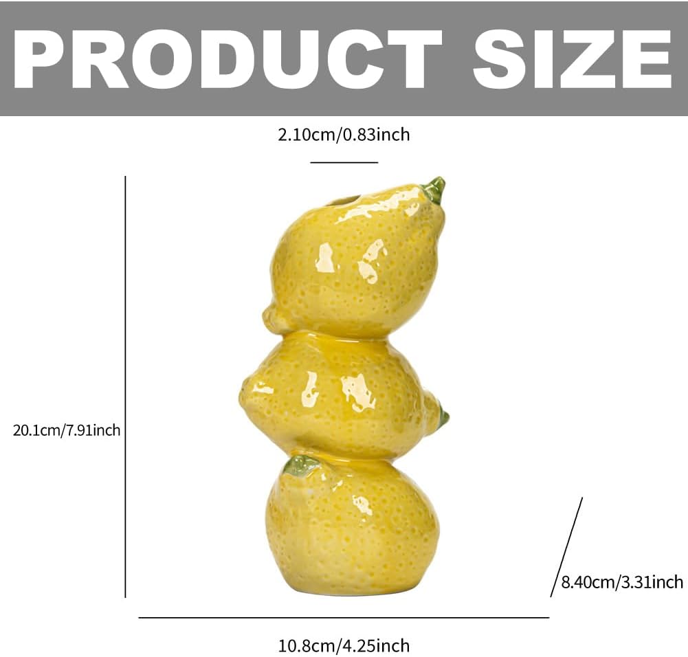 Citroenkeramiek vase - Unique fruit-shaped vase - 3D lemon design - Creative fruit and flower arrangement - Suitable for home and kitchen decor - Yellow - Image 6