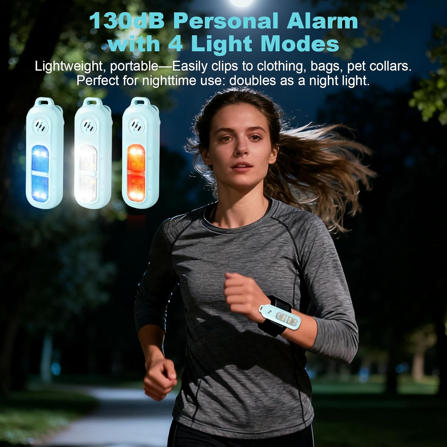 Rechargeable personal safety alarm for women - 130 dB self-defence keychain alarm - with strobe light and LED torch - bear alarm - rechargeable emergency safety alarm - suitable for night runners and children - blue - Image 3