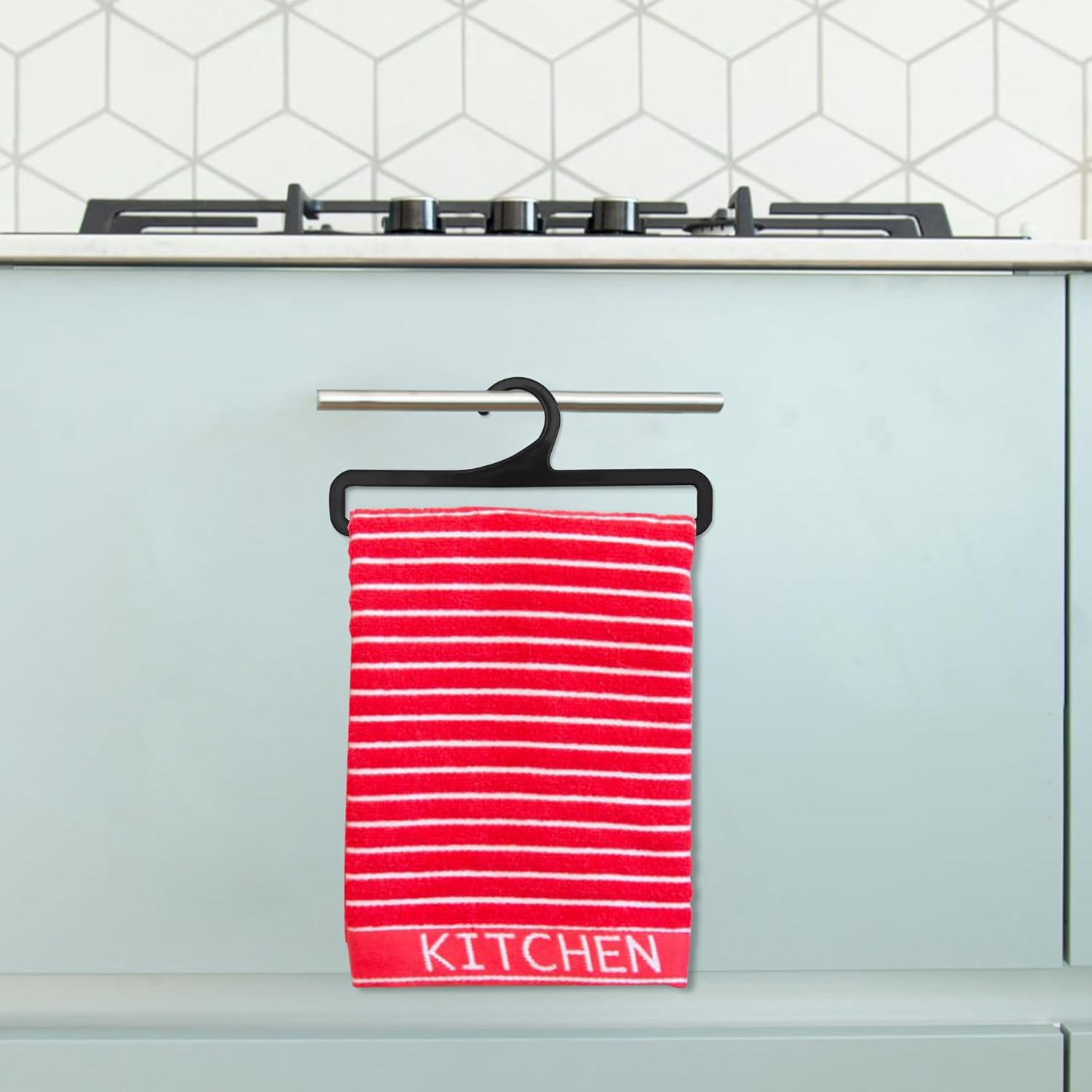Towel rail - Tea towel hook - Display - 7.75 inches long - 50 pieces - Black - Multi-functional - Plastic clothes rail - Storage rack - Suitable for hanging leggings, scarves, socks, hats, shawls and belts - Image 5