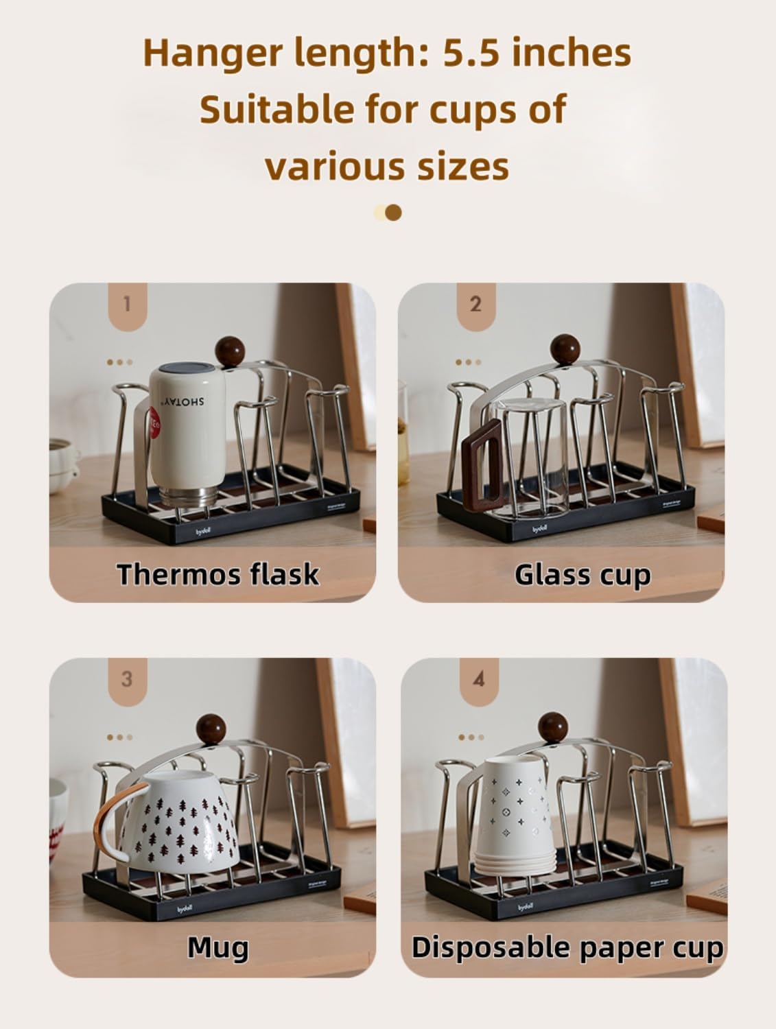 Stainless steel holder - sturdy and dries quickly - removable drip tray - suitable for coffee cups/glasses/mugs - ideal for the kitchen/dining table/café. - Image 7
